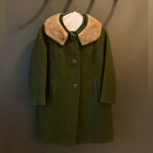 Vintage Green Wool Coat with Fur Collar